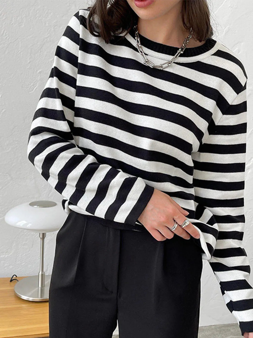 Striped Long Sleeve Sweater styled outfit