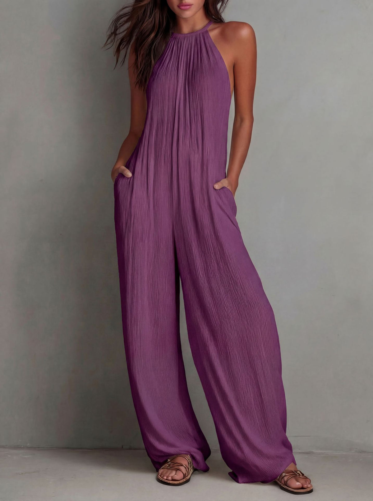 Wide Leg Backless Jumpsuit backless design