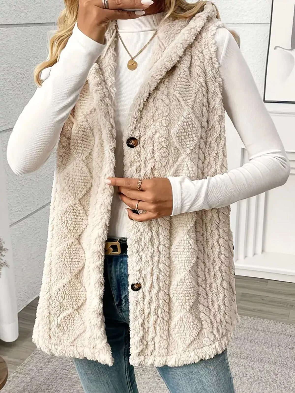 Hooded Sherpa Vest Coat women&