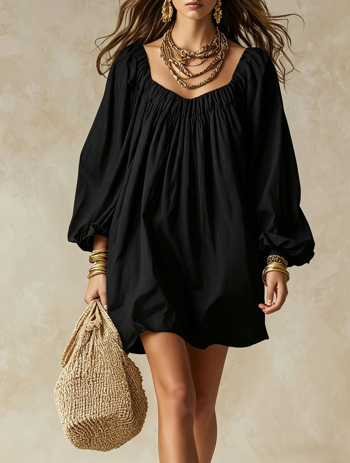 Bohemian Lantern Sleeve Dress front view