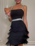 Fringe trim cami mini dress with fringe detail