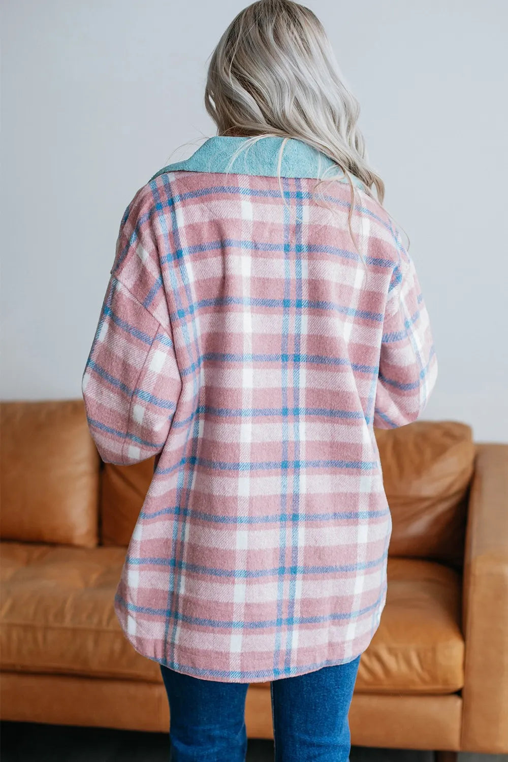 Stylish Plaid Shacket with Pockets plaid pattern
