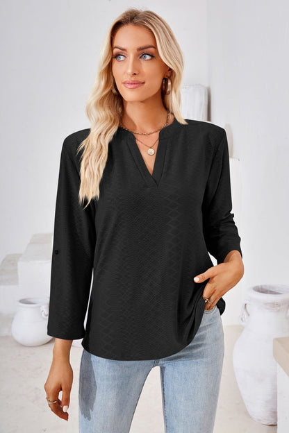 V-Neck Roll-Tap Sleeve Blouse casual outfit