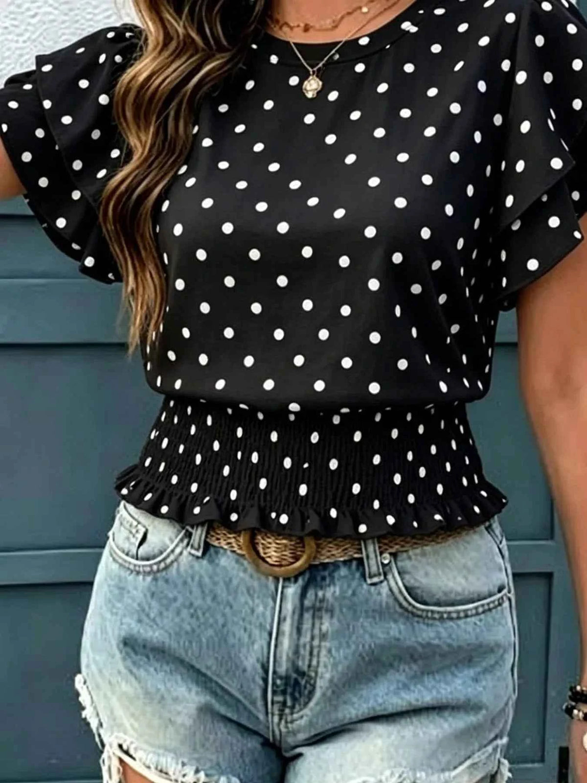 Elevate Your Wardrobe with the Polka Dot Ruffle Sleeve Blouse