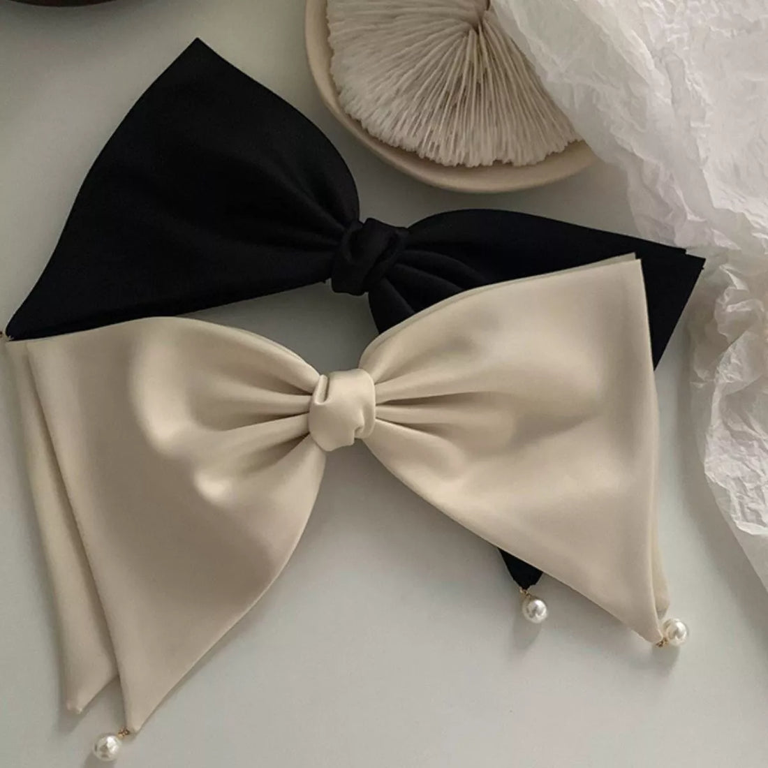 Satin Pearl Bow Hair Clip elegant hairstyle