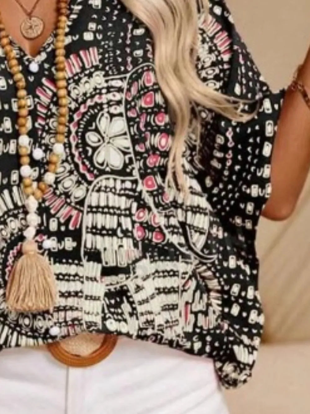 Printed V-Neck Half Sleeve Top printed design
