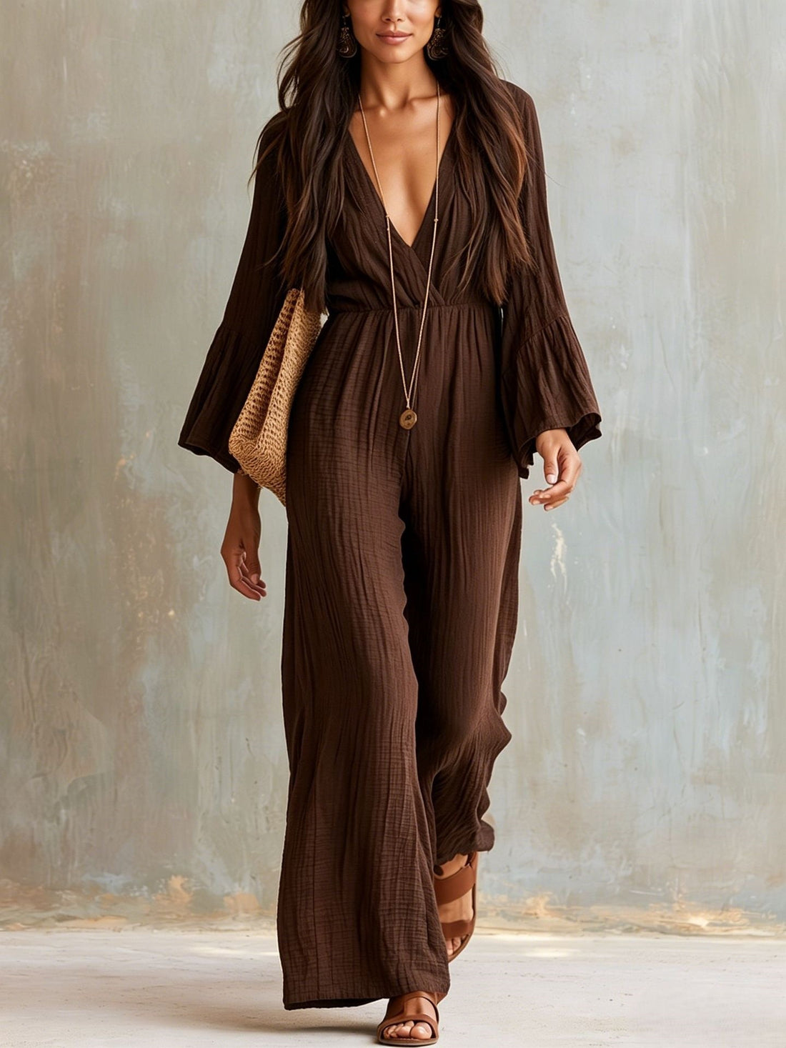 Bohemian V-neck Jumpsuit V-neck design