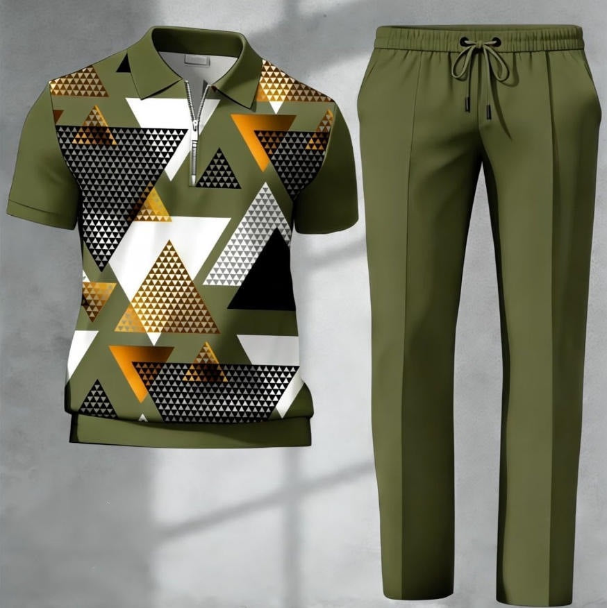 Mens 3D printed shirt and pants set casual outfit
