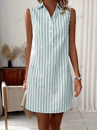 Stylish Sleeveless Striped Shirt Dress - Effortless Chic for Everyday Wear