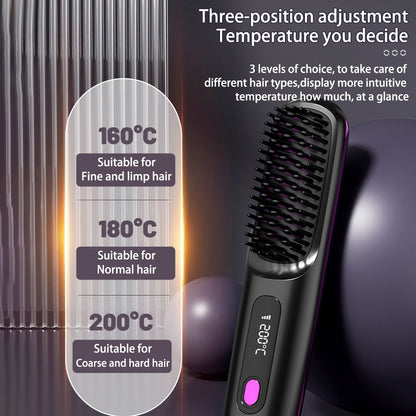 Wireless hair straightener brush for smooth hair