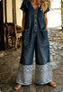 Casual Buttoned Jumpsuit in denim wide-leg style with button details and pockets, perfect for a chic casual look.