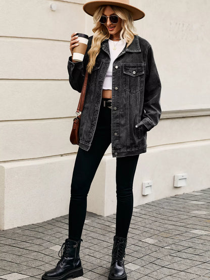 Oversized Button Up Denim Jacket casual style