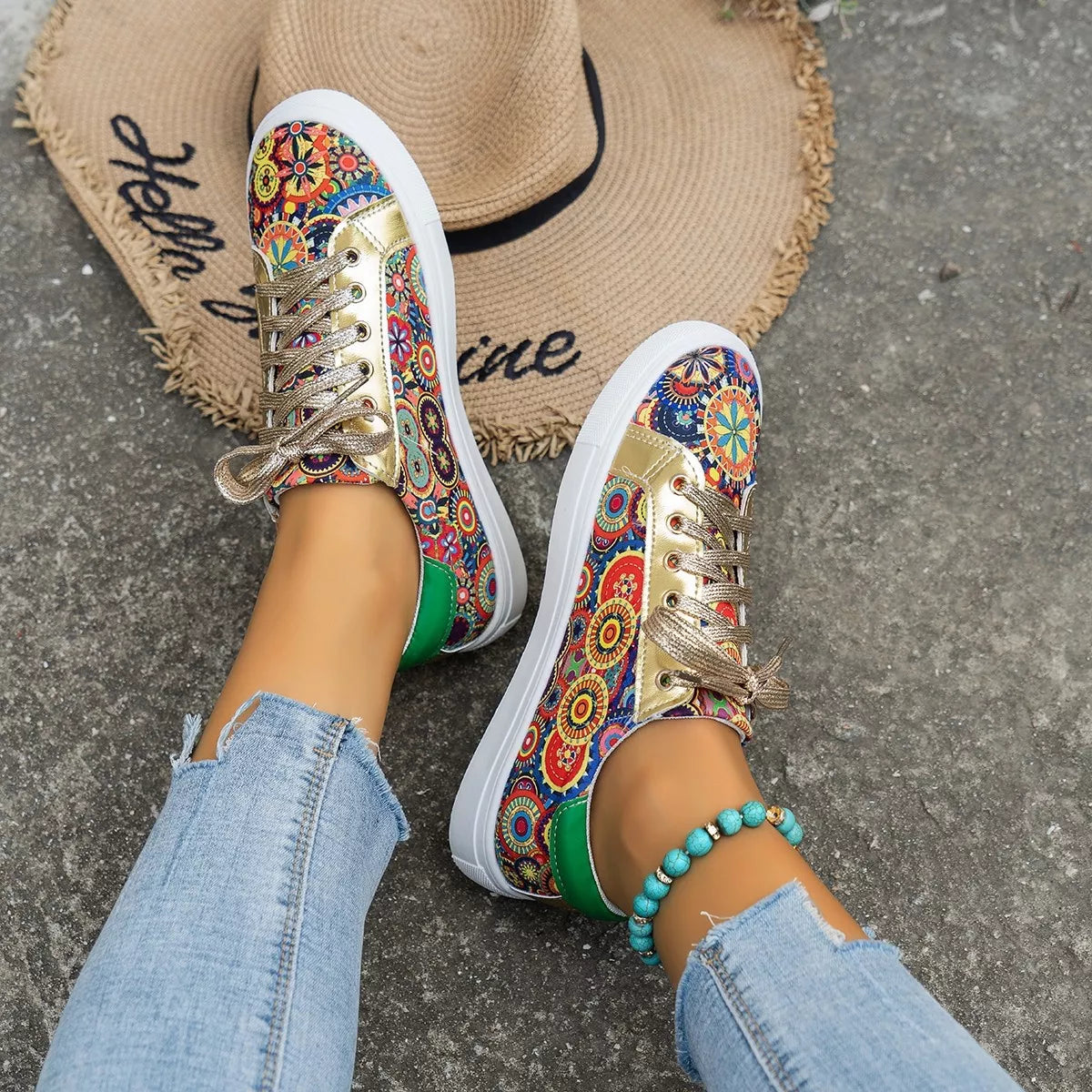 Printed Round Toe Sneakers casual footwear