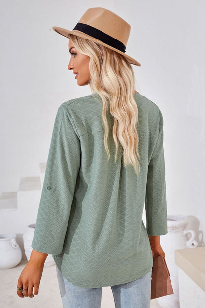 V-Neck Roll-Tap Sleeve Blouse casual outfit
