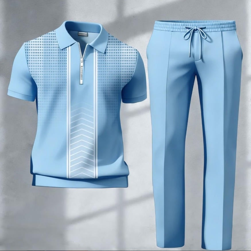 Mens 3D printed shirt and pants set casual outfit