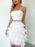 Fringe trim cami mini dress with fringe detail