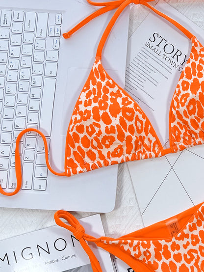 Leopard Print Bikini Set halter neck