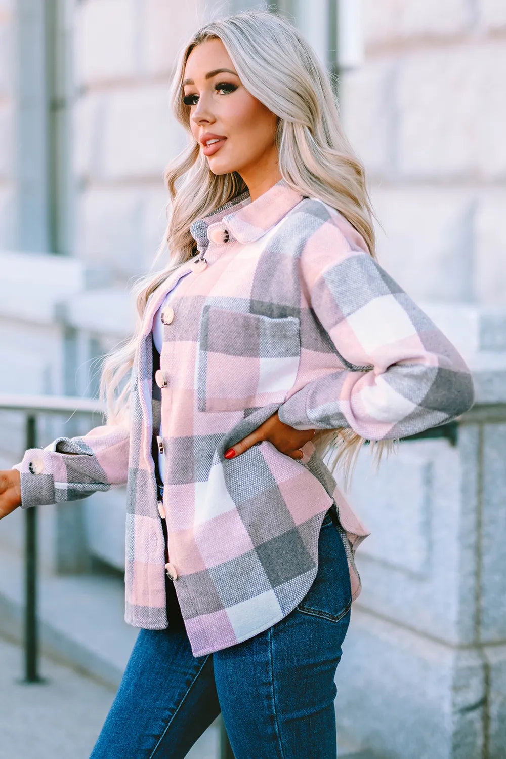 Stylish Plaid Button Up Jacket casual style
