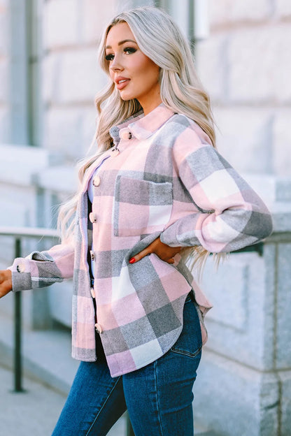 Stylish Plaid Button Up Jacket casual style