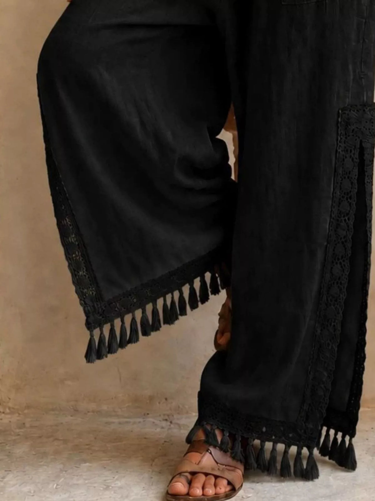 Lace Detail Wide Leg Pants lace detail