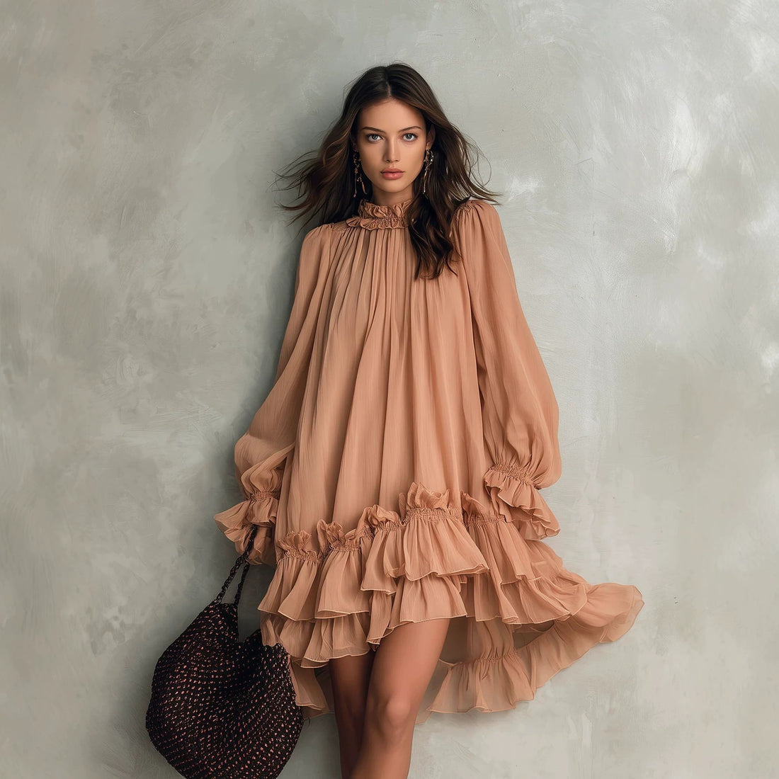 Elegant midi dress ruffled A-line design