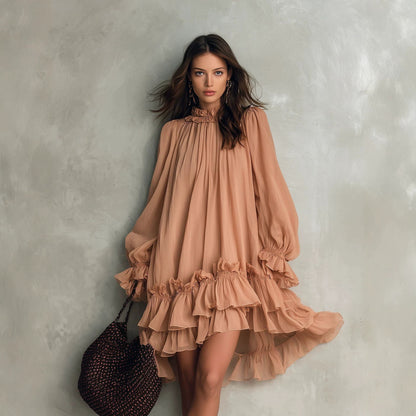 Elegant midi dress ruffled A-line design