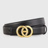 Double Circle Buckle Leather Belt showcasing a stylish cowhide design with a gold buckle.