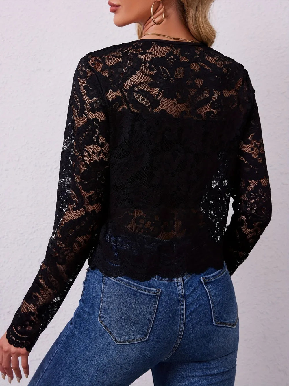 Lace Open Front Long Sleeve Jacket lace detail