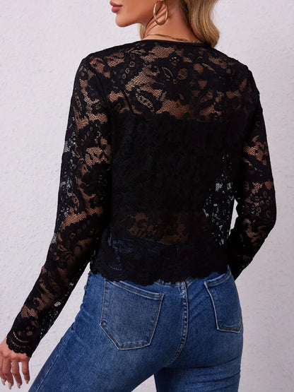 Lace Open Front Long Sleeve Jacket lace detail