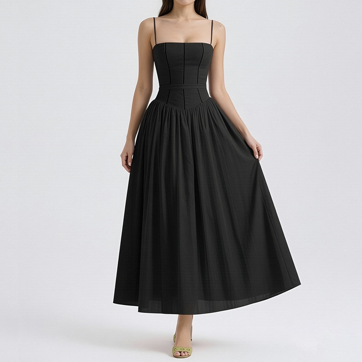 Elegant Summer Flared Strap Dress – Floral Style showcasing flared design and stunning floral patterns for summer elegance.