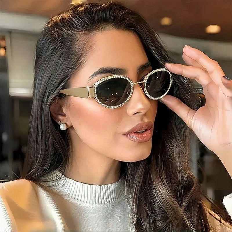 Rhinestone Oval Sunglasses UV400 lenses