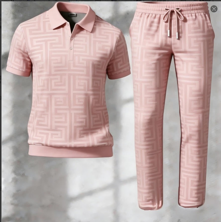 Mens 3D printed shirt and pants set casual outfit