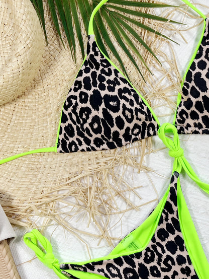 Leopard Print Bikini Set halter neck