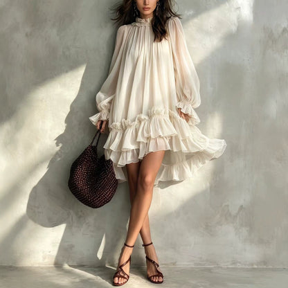 Elegant midi dress ruffled A-line design