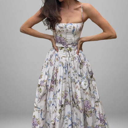 Elegant Summer Flared Strap Dress – Floral Style showcasing flared design and stunning floral patterns for summer elegance.