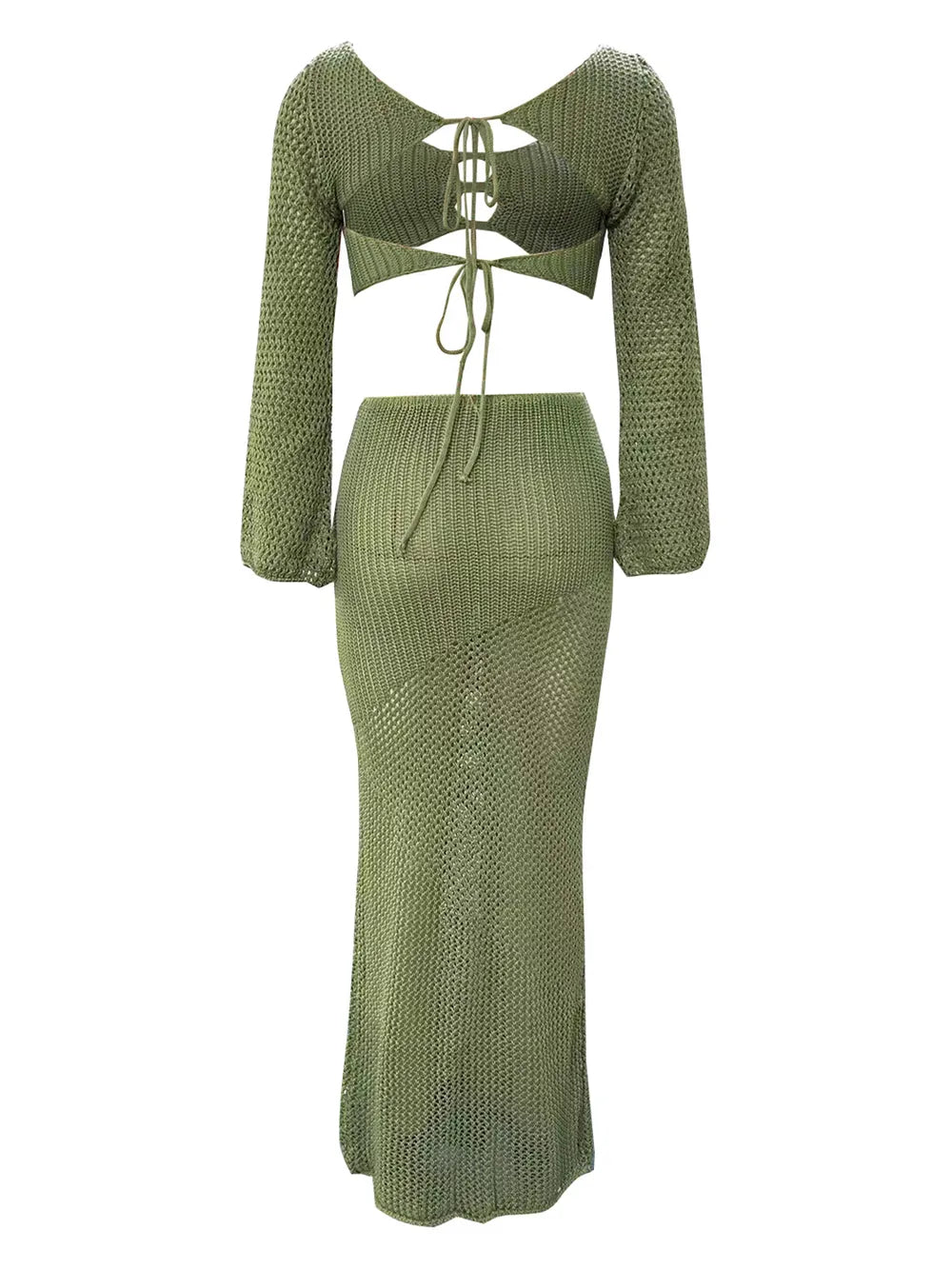 Tied Long Sleeve Cover Up Set openwork design